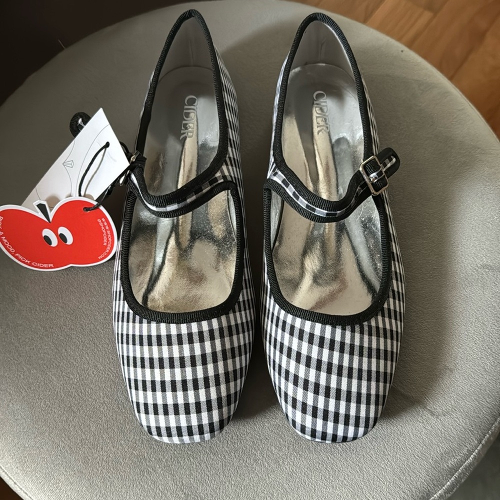 NWT Gingham Mary Jane Flats